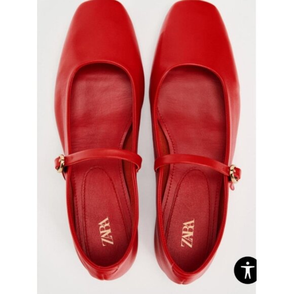 Zara Red Leather Ballet Flats Size EU 39/US 8.5 - Picture 12 of 12